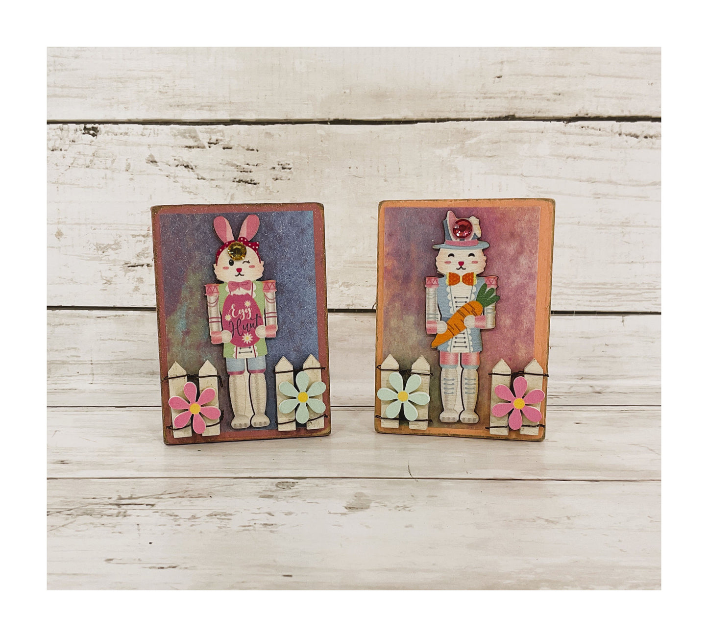AGD Easter Decor - Bunny Nutcrackers Small Tier Tray Sitter Signs 2pc