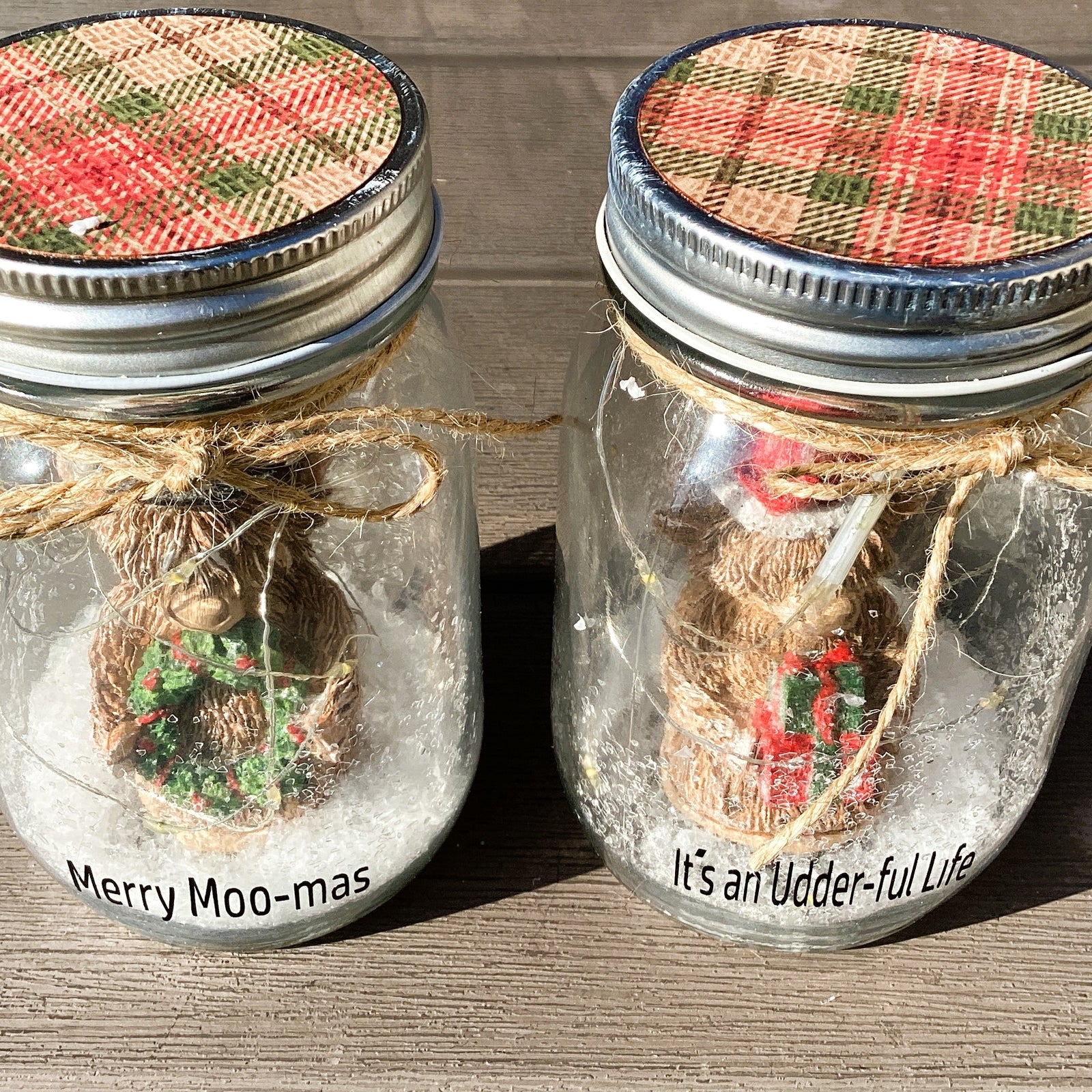 AGD Christmas Decor - Highland Scottish Cow Lighted Mason Jars 2pc
