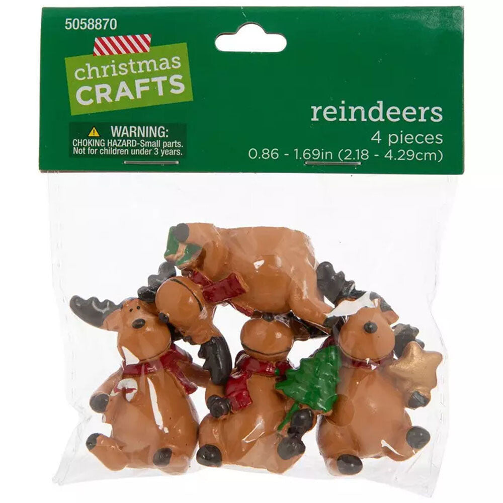 HL Christmas Craft Decor - Miniature Resin Reindeer Figurines 4pc