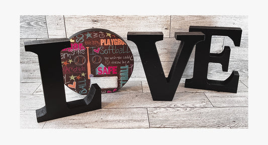 AGD Sports Gift Decor -  Wood Softball Love L O V E Word Tabletop Display