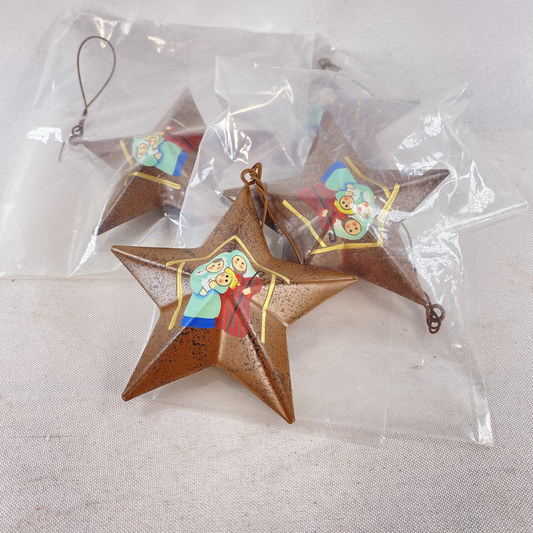 Christmas Ornament - Prim Hand-painted Nativity Holy Family Star 5pc