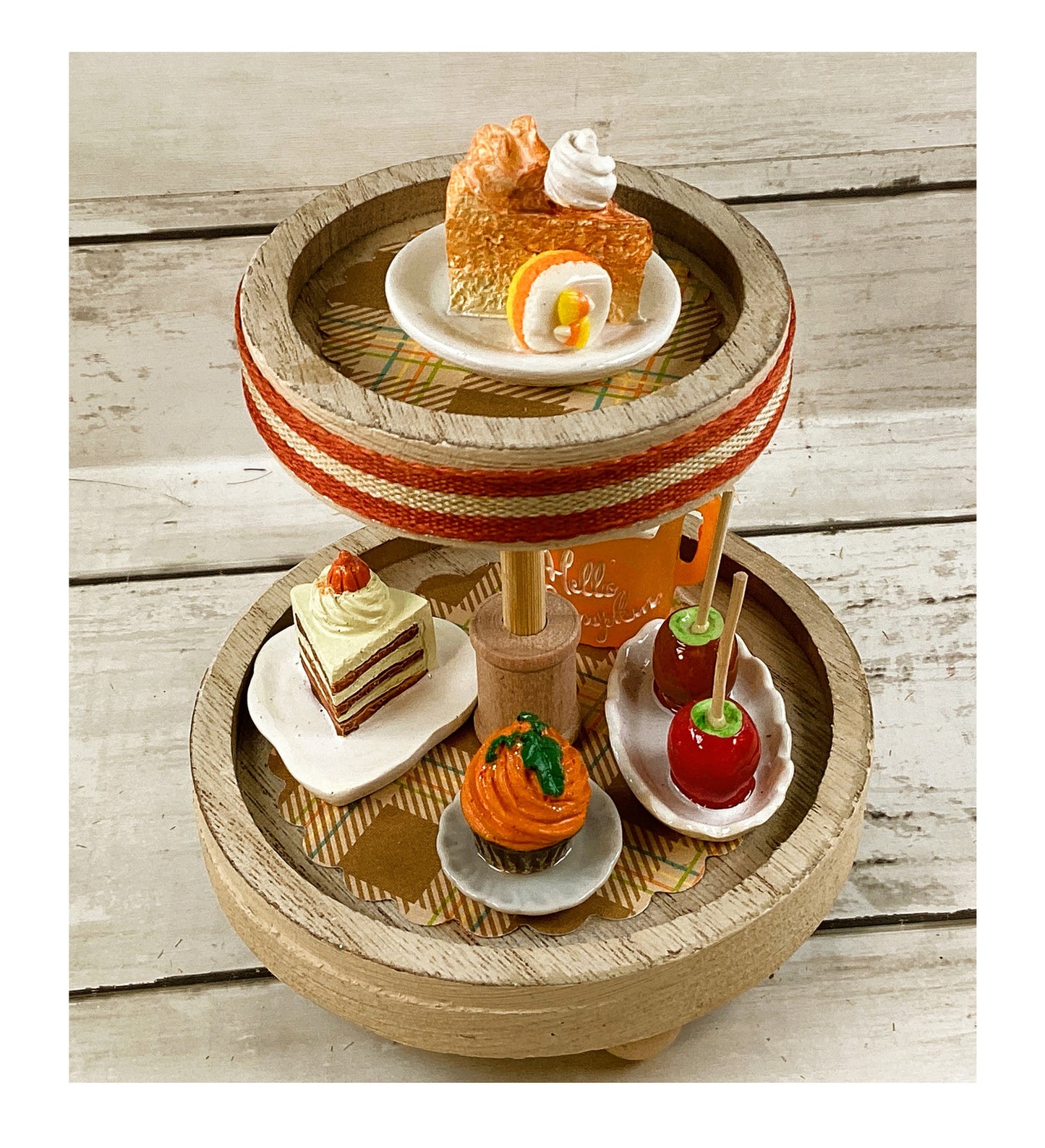 AGD Fall Decor - Pumpkin Spice Latte Pie Caramel Apple Dessert Mini Tier Tray