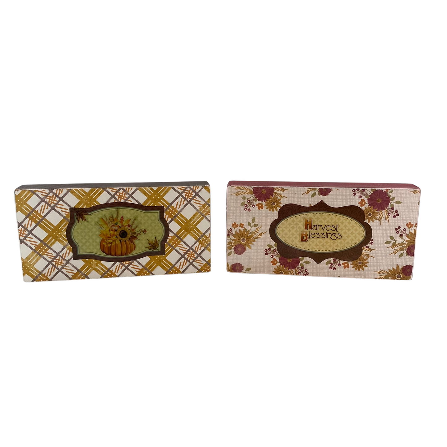 AGD Fall Decor -  Love Autumn Hey Pumpkin Reversible Block Signs 2pc Set