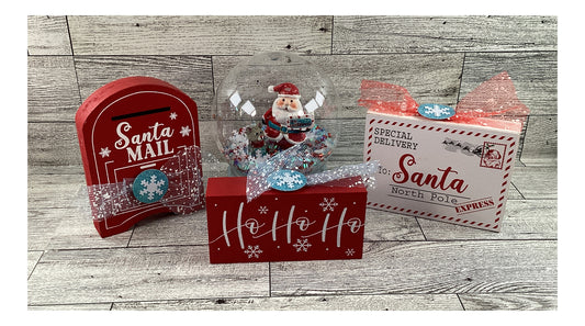 AGD Christmas Decor - Santa Shaker Globe Letter  Mailbox Tier Tray 4pc Set