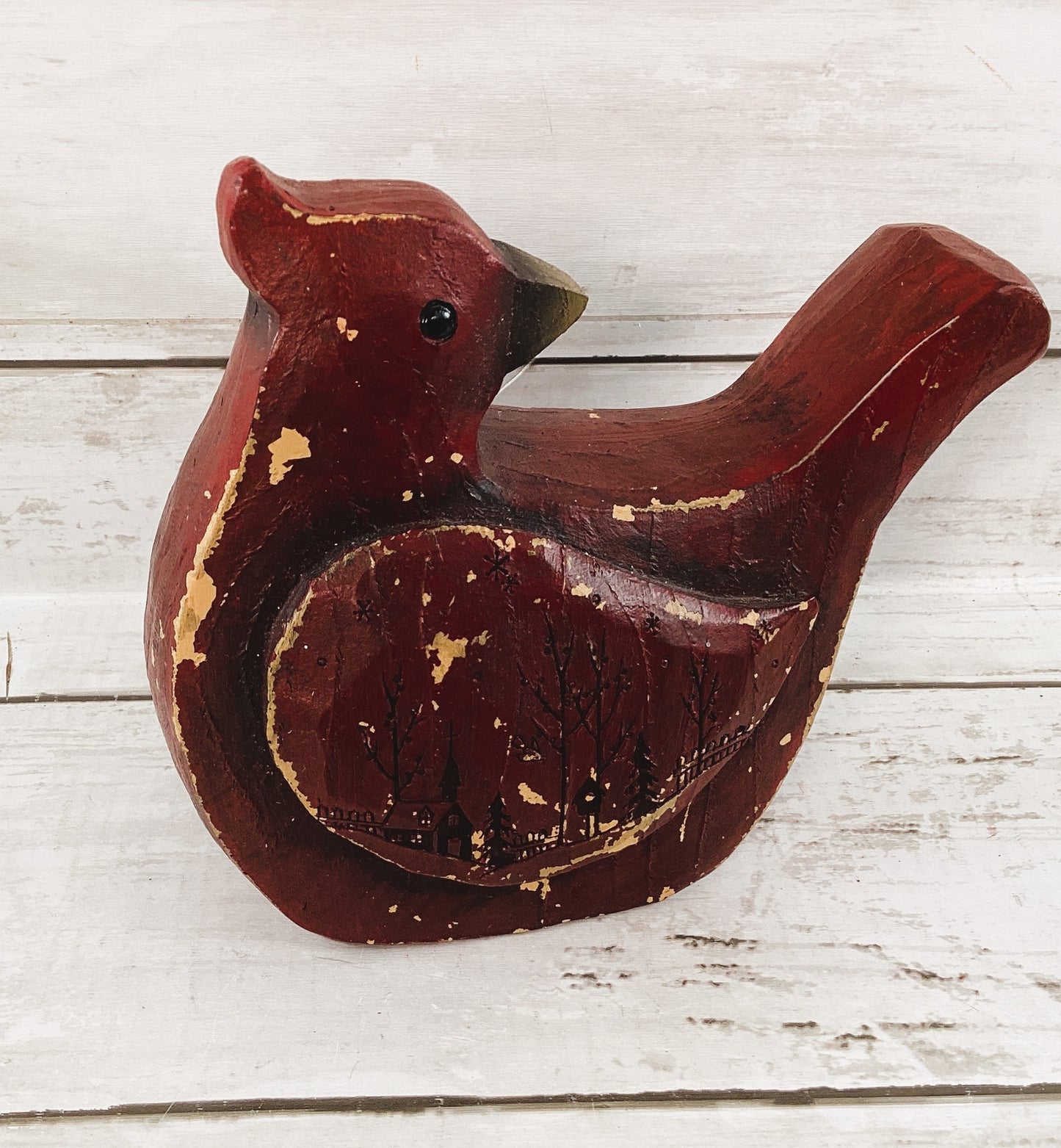 HL Wood Decor - Weathered Wood Carved Cardinal w Engraved Church Sitter