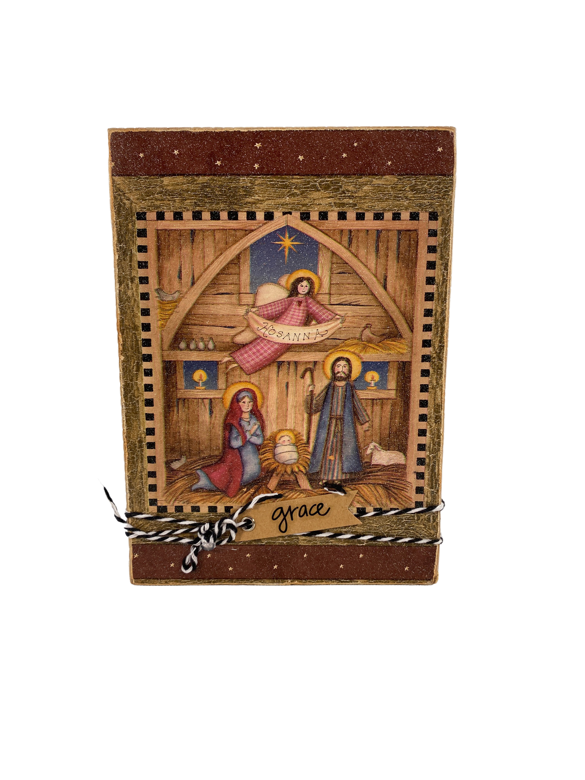 AGD Christmas Decor - Prim Nativity Shepherd Angels Wood Block Signs 3pc Set