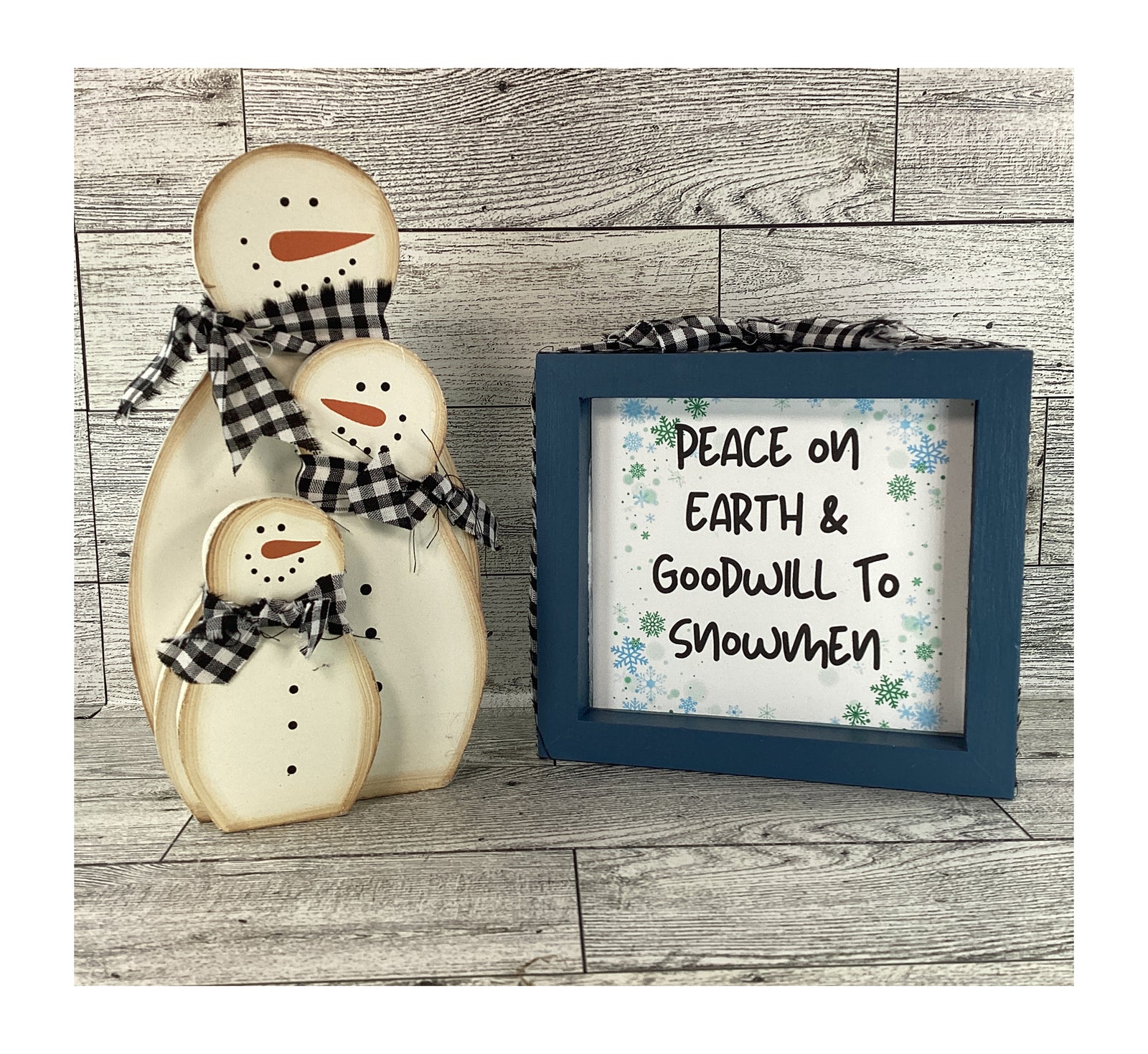 AGD Christmas Decor - Chunky Wood Goodwill Snowmen Trio 2pc Set