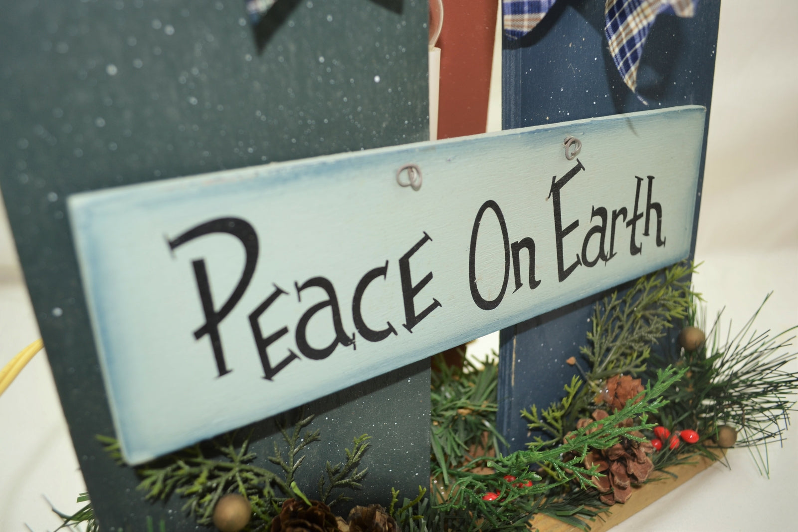 AG DesignsChristmas Decor - Prim Country Chunky Wood Lighted Candles - Peace