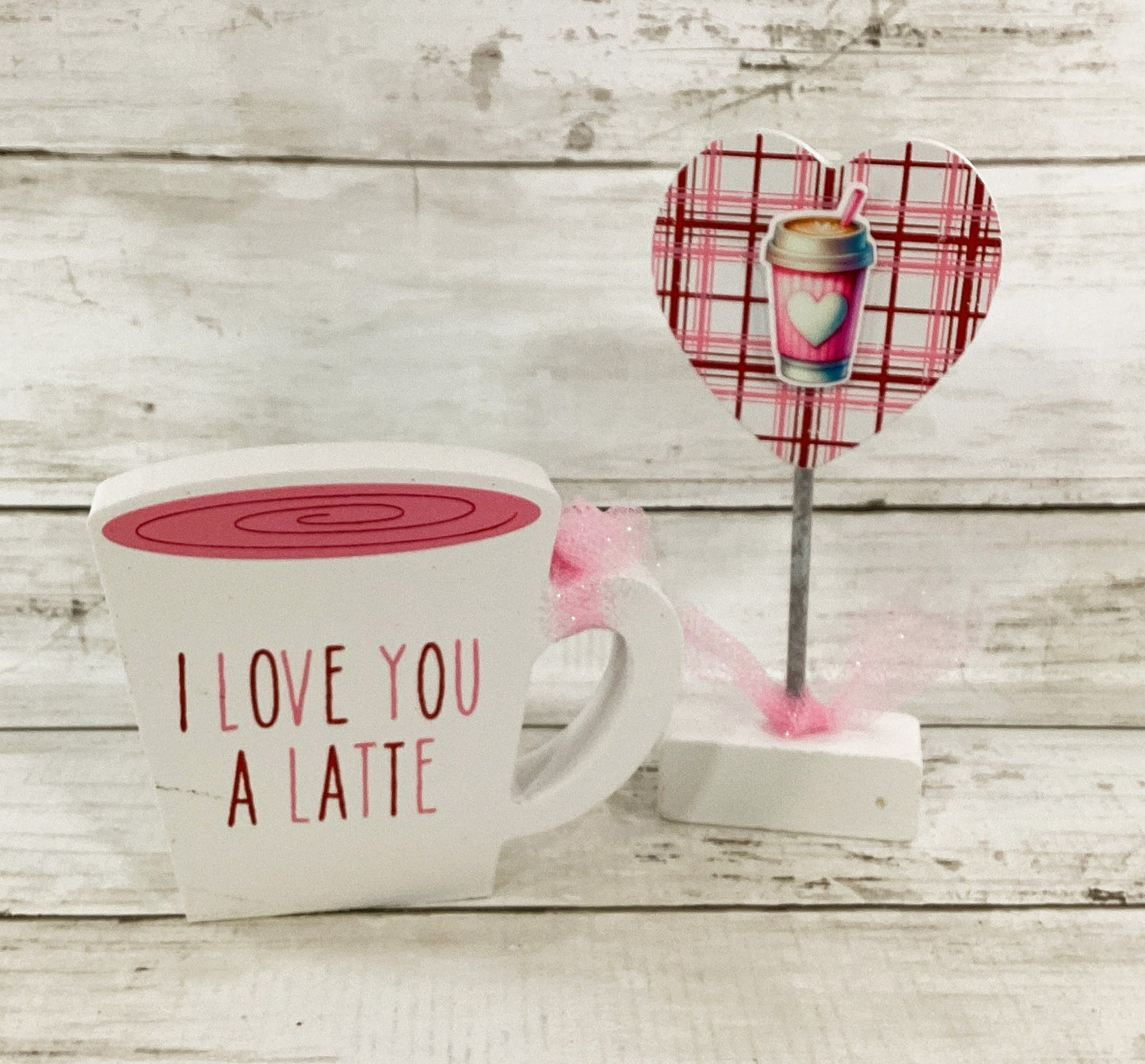 Valentines Decor - White Pink Be Mine Love Latte Coffee Cup Tier Tray 2pc