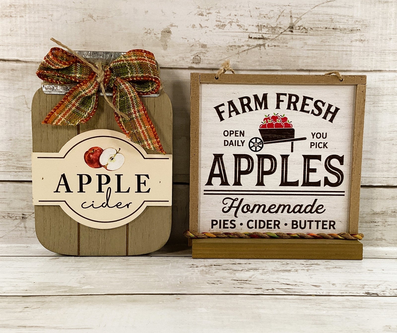 AGD Fall Decor - Chunky Wood Apple CiderJar Market Sign 3pc Set
