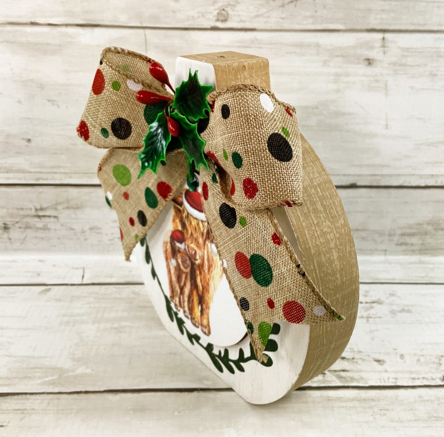 AGD Christmas Decor - Highland Cow Wood Chunky Wood Bulb Sitter