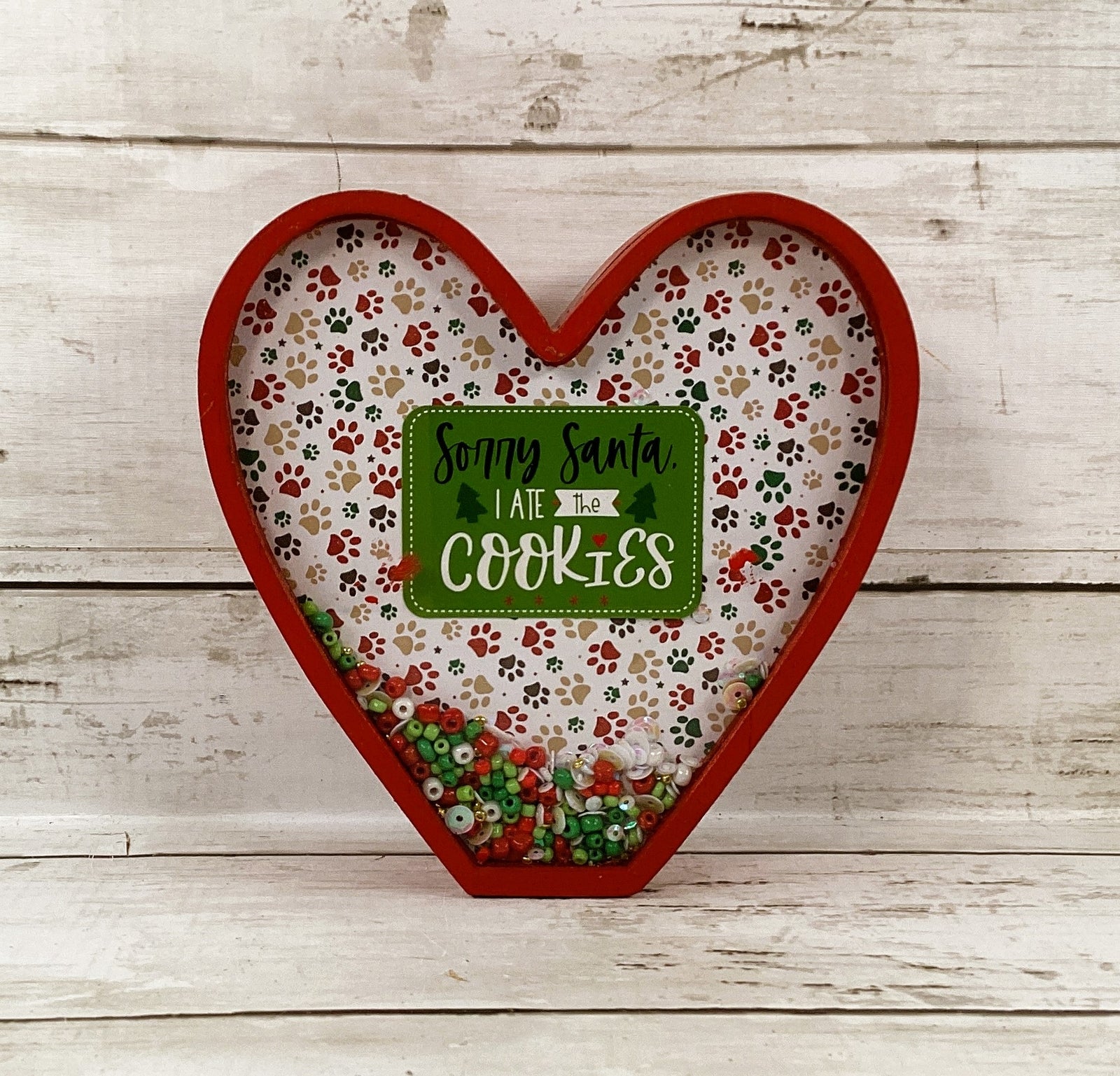 AGD Christmas Decor - Dog Ate Cookies Heart Chunky Wood Dry Shaker