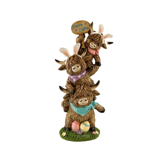 Gerson Easter Decor - Stacking Bunny Highland Cow Figurine 12.8-inch Tall