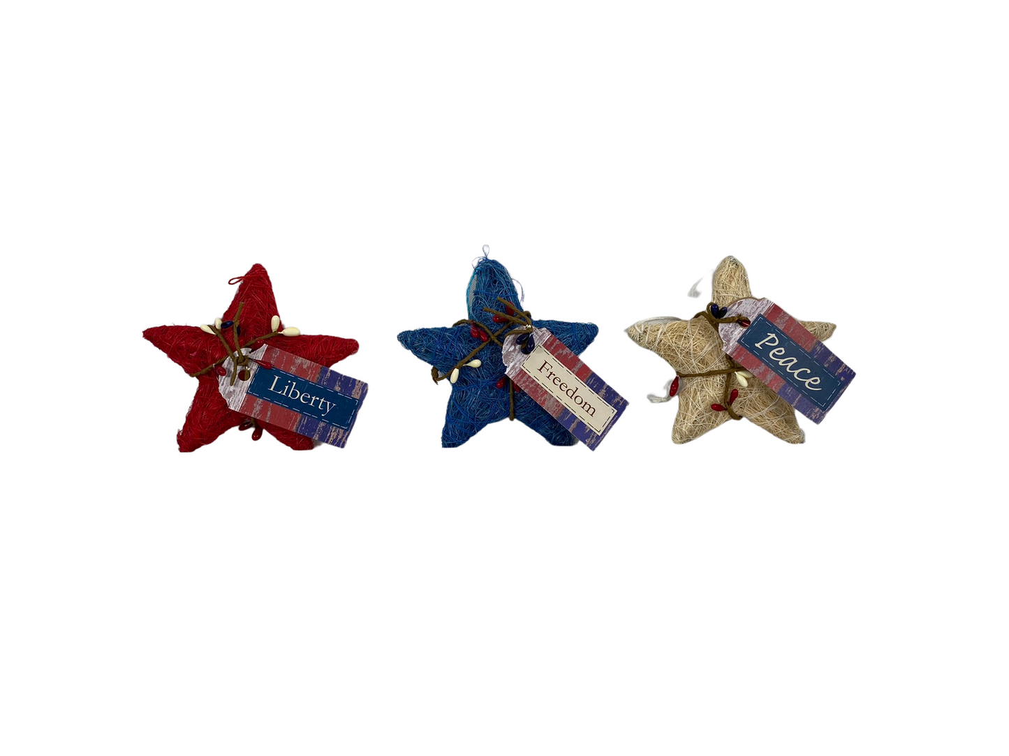 AGD Patriotic Decor - Sisal Star Ornaments 3pc Set