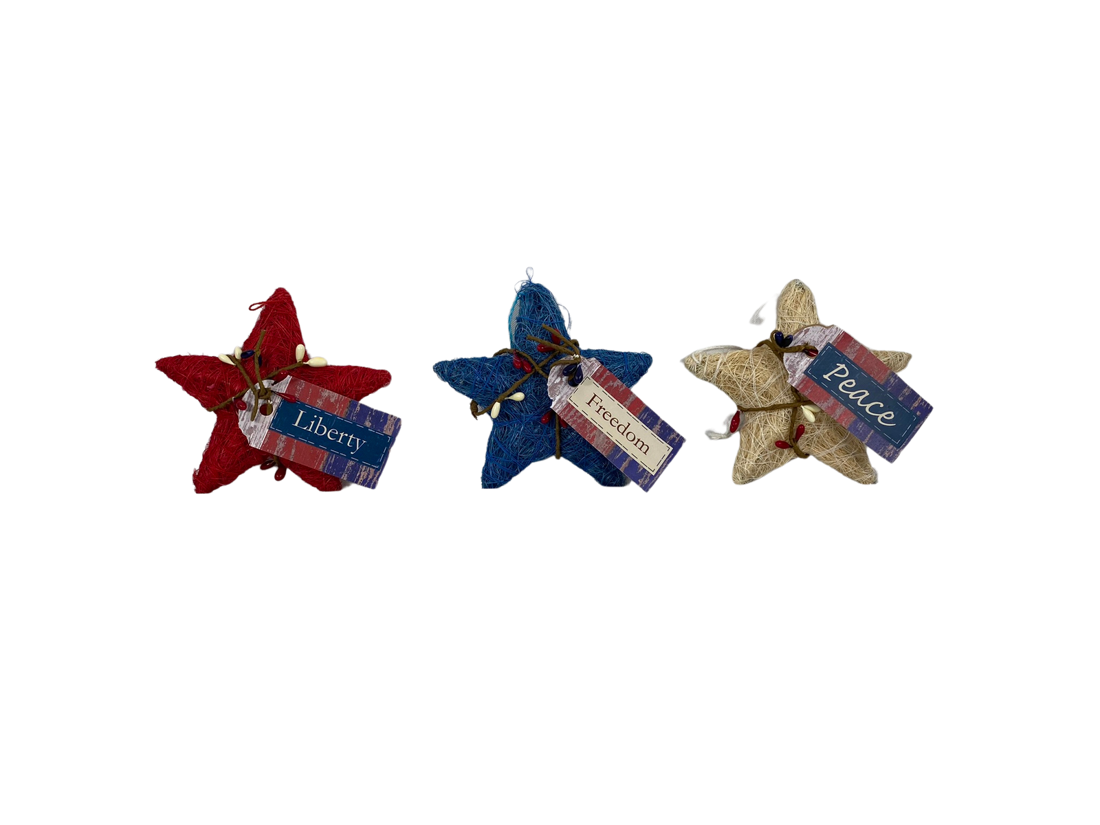 AGD Patriotic Decor - Sisal Star Ornaments 3pc Set