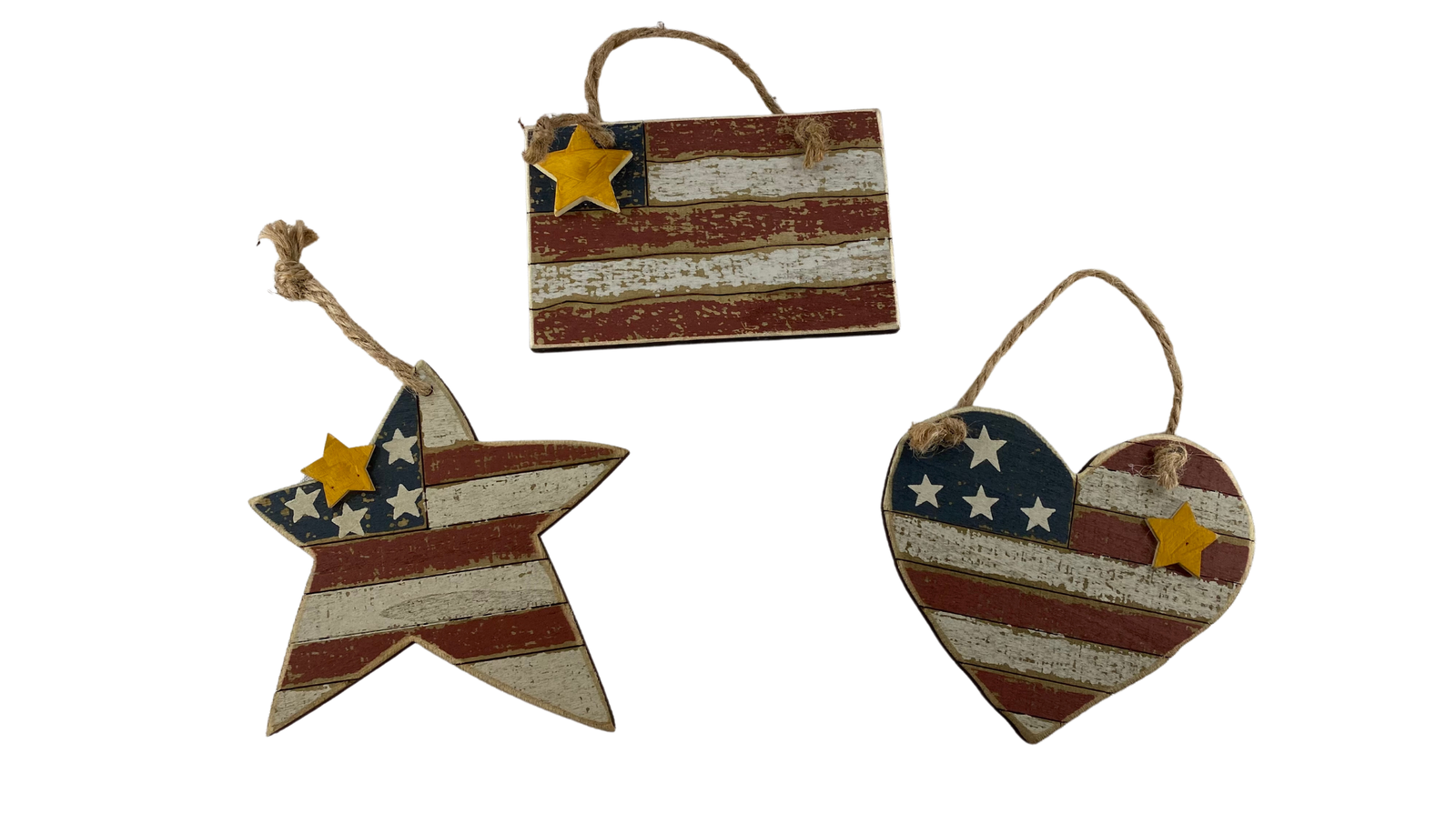 AGD Patriotic Decor - Prim Heart Flag Star Ornaments 3pc Set