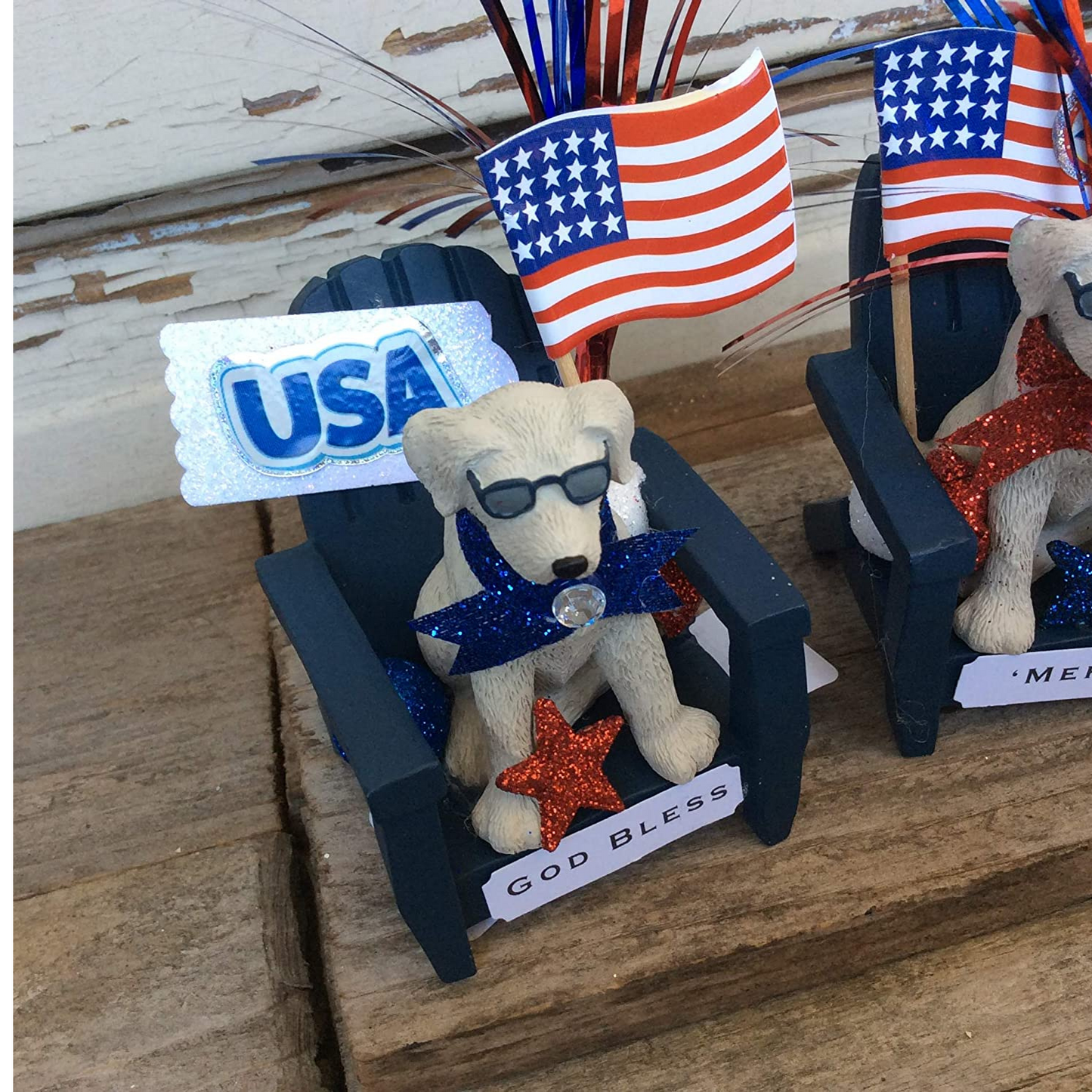 GD Patriotic Decor - God Bless & 'Merica Resin Summer Dog Decor 2pc