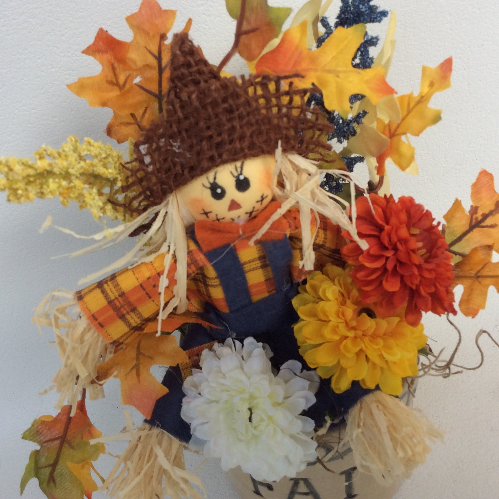 AGD Fall Decor - Faith Floral Flower Scarecrow Crock Display
