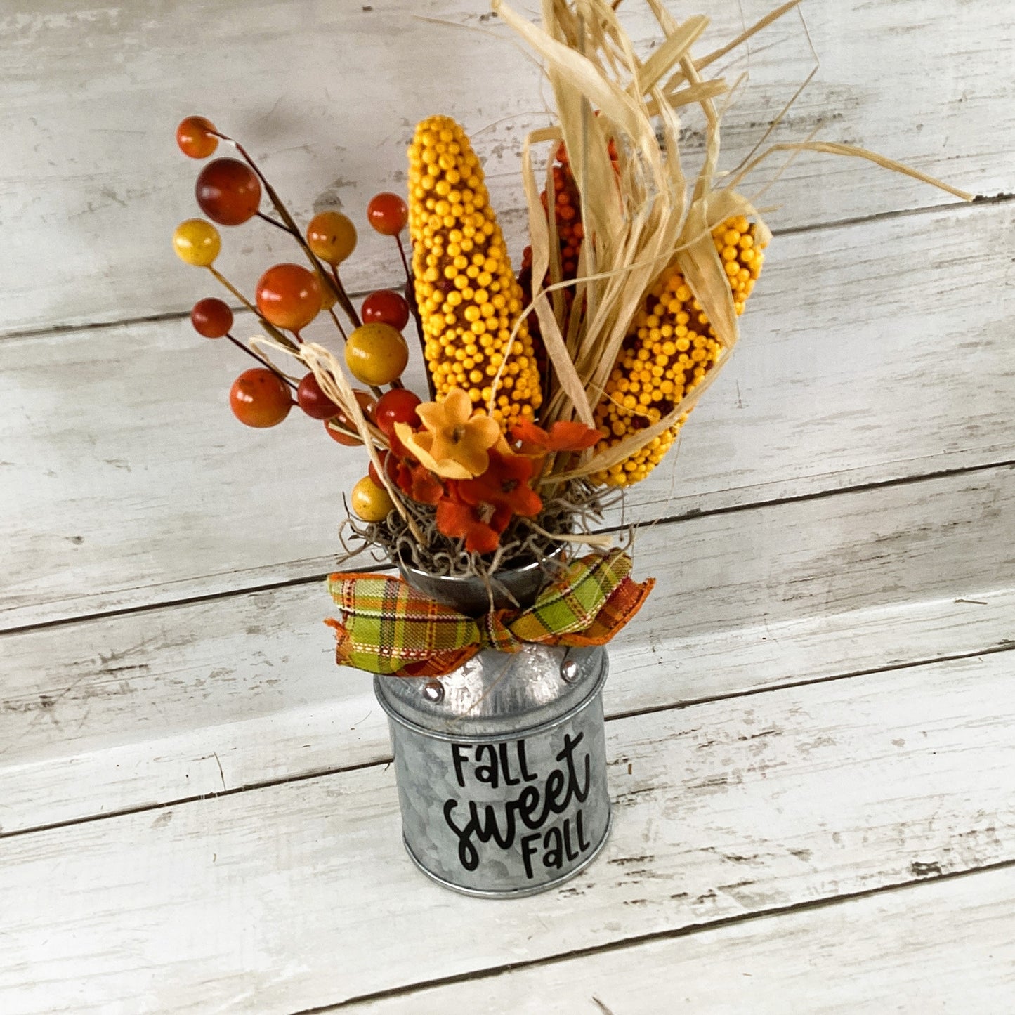 AGD Fall Decor - Fall Sweet Fall Galvanized Metal Milk Can Floral Display