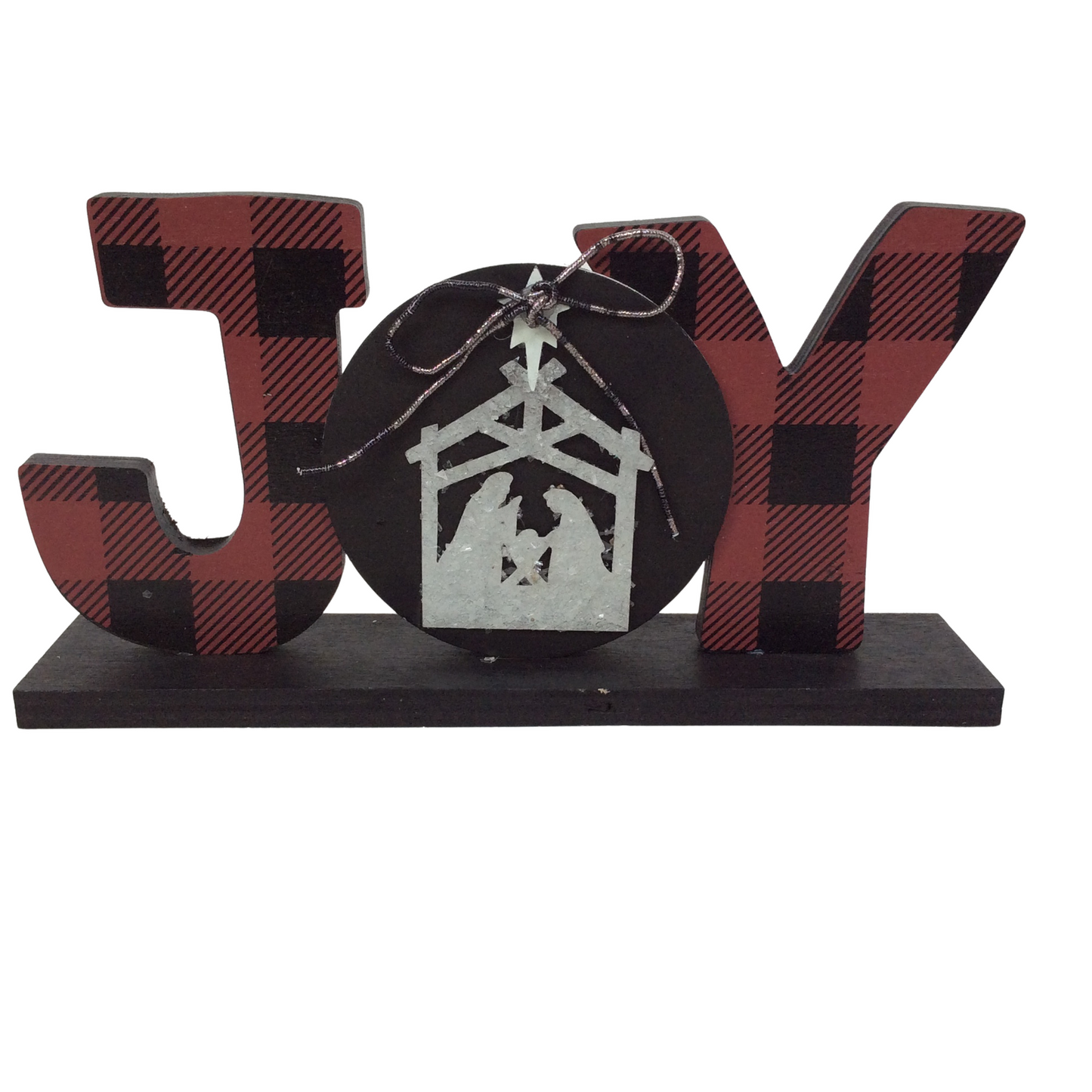 AGD Christmas Decor - Buffalo Check Plaid Joy Nativity Tabletop Sign