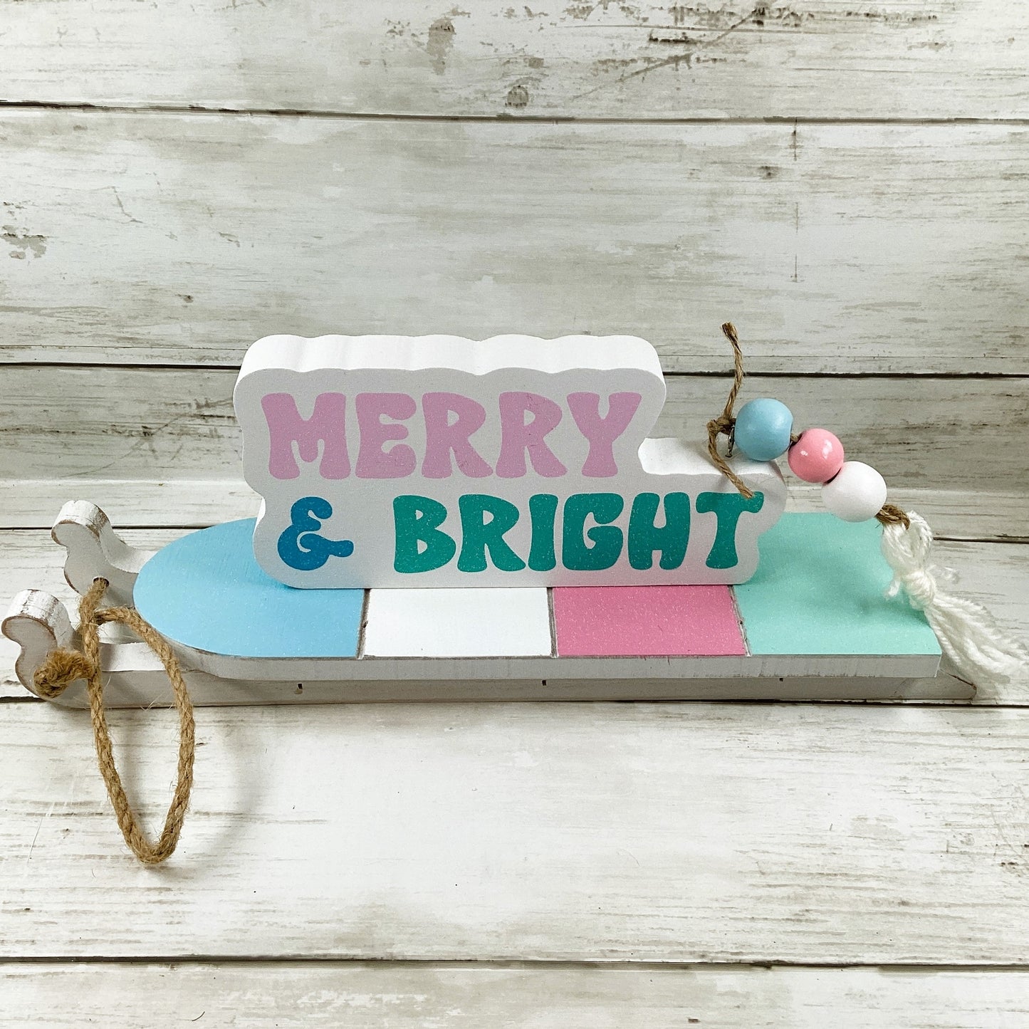 AGD Christmas Decor - Pastel Mid Century Sled Reindeer Tier Tray 5pc Set