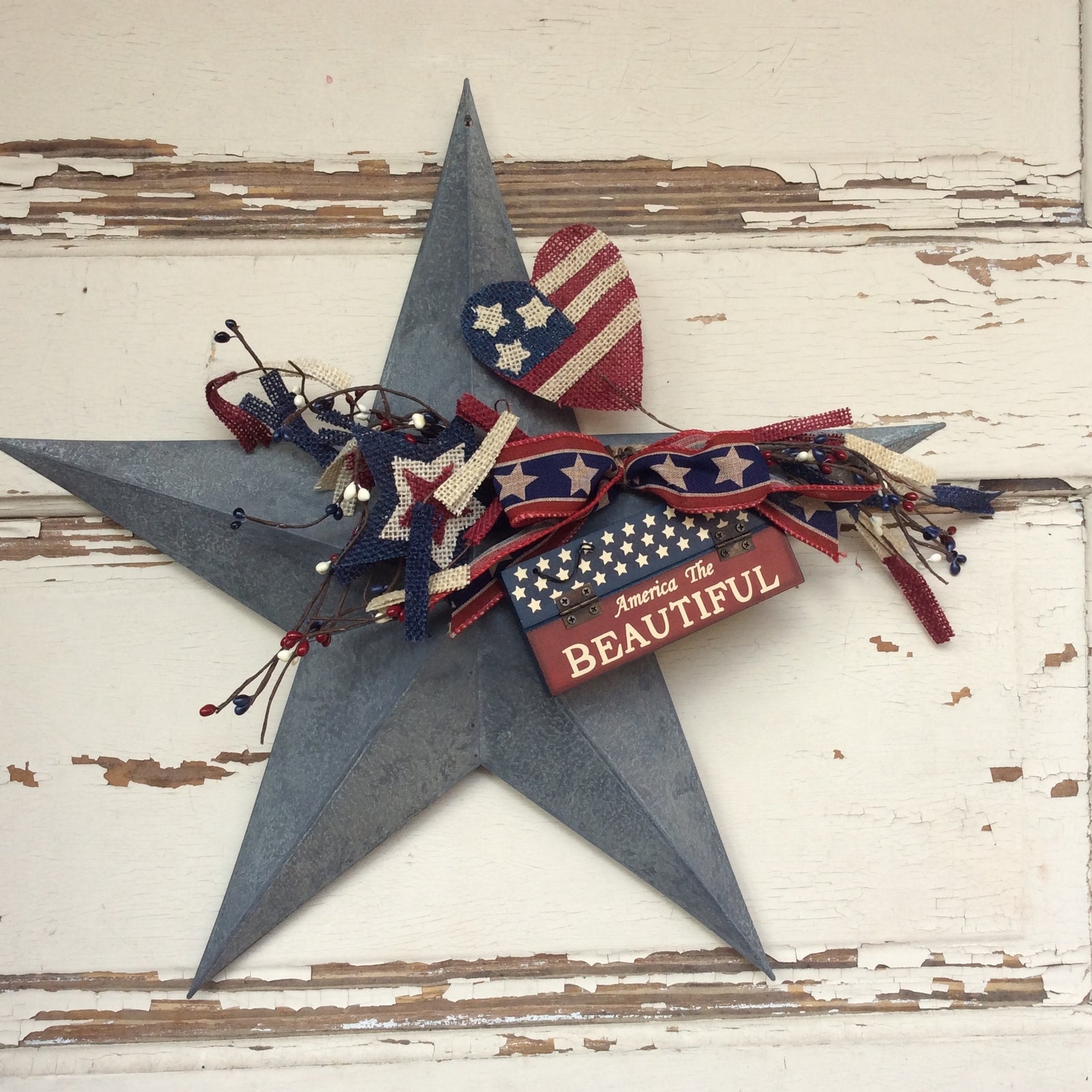 AGD Patriotic Decor - America the Beautiful Prim Galvanized 3-D Metal Star