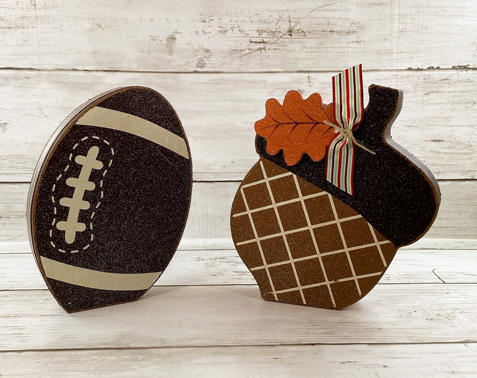 AGD Fall Decor - Time to Play Football Acorn Wood Sitters 3pc Set