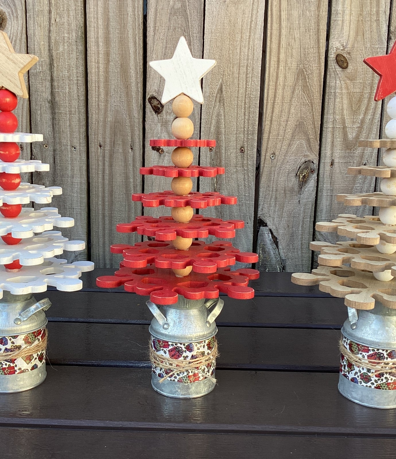 AGD Christmas Decor - Farmhouse Wood Snowflake Trees 3pc Set