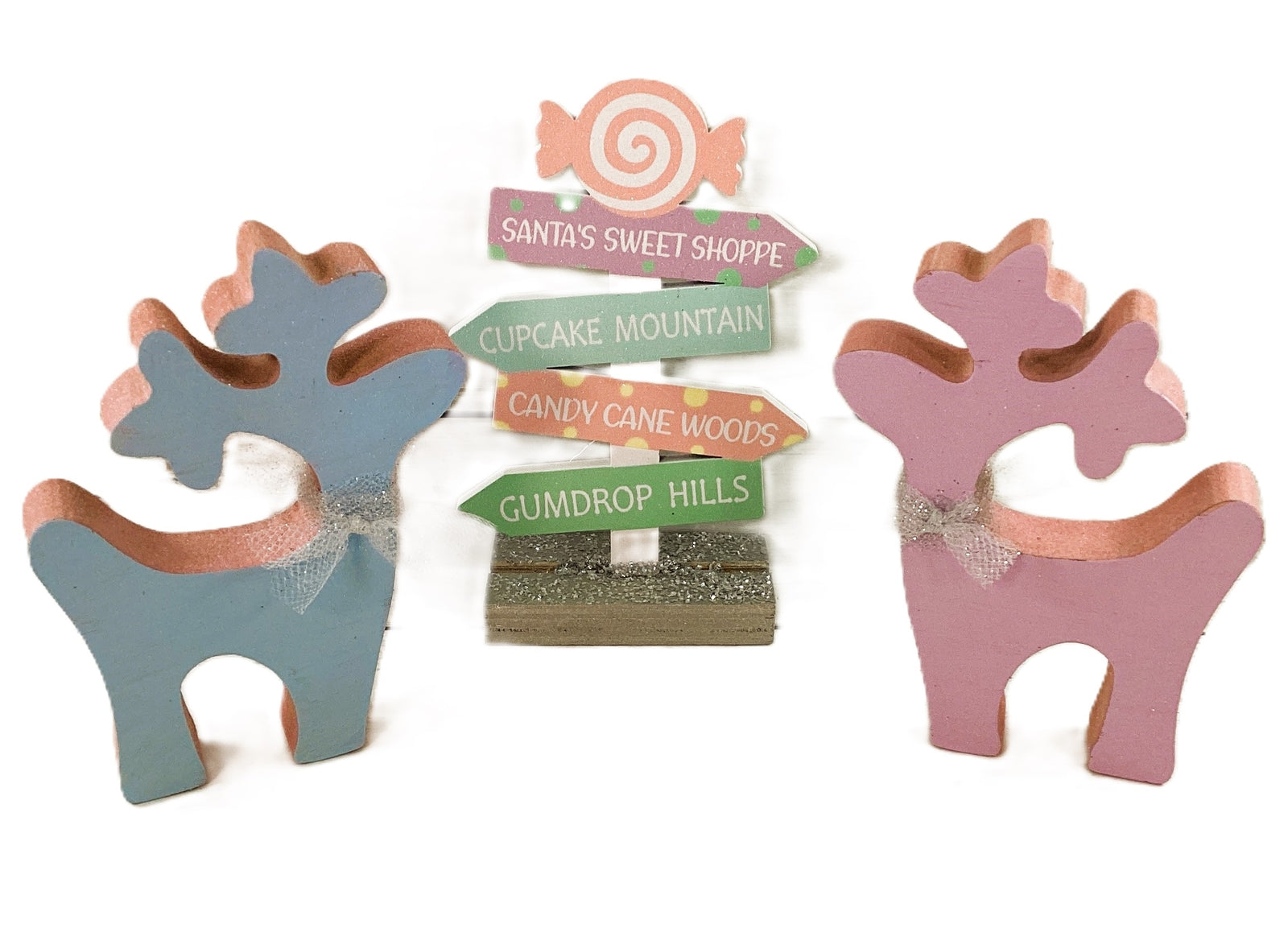 AGD Christmas Decor - Pastel Reversible Reindeer Directional Sign 3pc Set