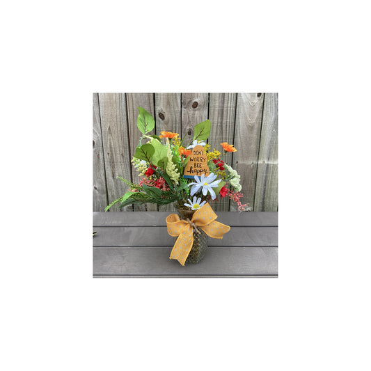 AGD  Spring Decor -Summer Flowers Bee Happy Floral Galvanized Metal Display