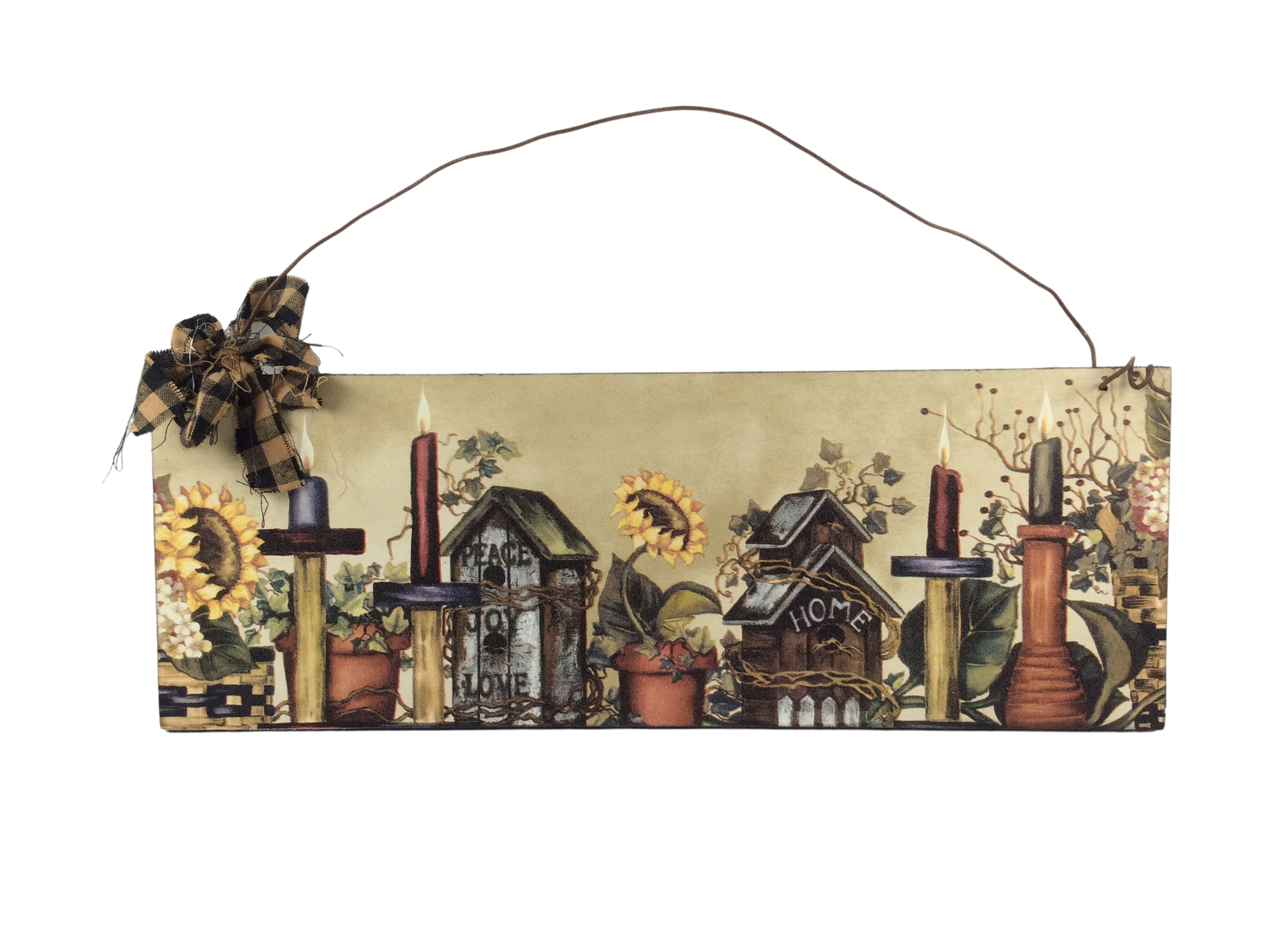 AGD Fall Decor - Prim Sunflower Peace Joy Love Birdhouse Plaque