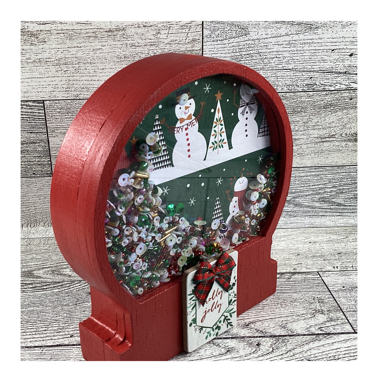 AGD Christmas Decor - Jolly Snowman Dry Snow Globe Chunky Wood Shaker