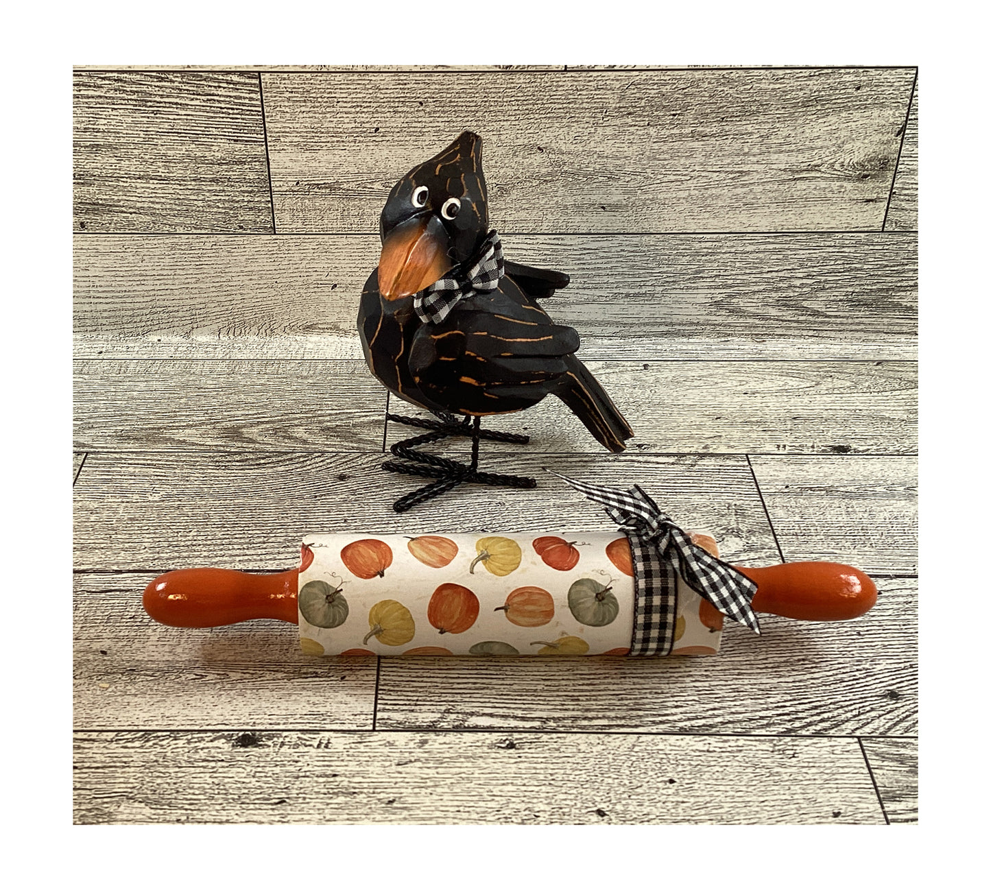 AGD Fall Decor - Pumpkin Filled Metal Truck Rolling Pin Crow 3pc