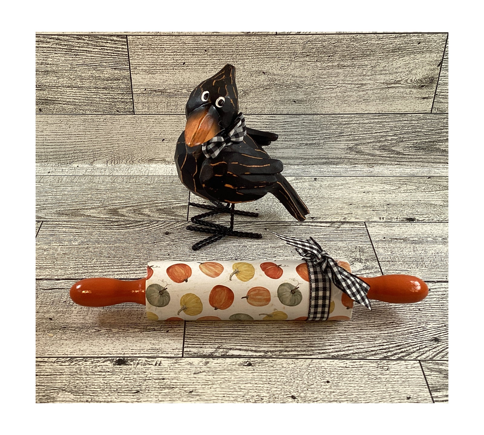 AGD Fall Decor - Pumpkin Filled Metal Truck Rolling Pin Crow 3pc