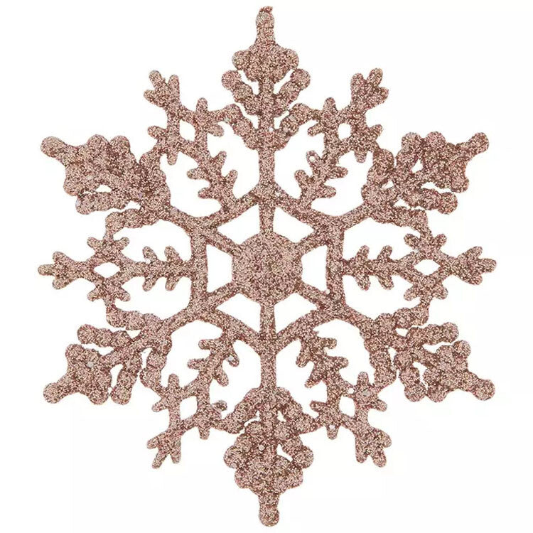 HL Christmas Decor - Plastic Glitter Snowflakes Blush Pink 24pc Set