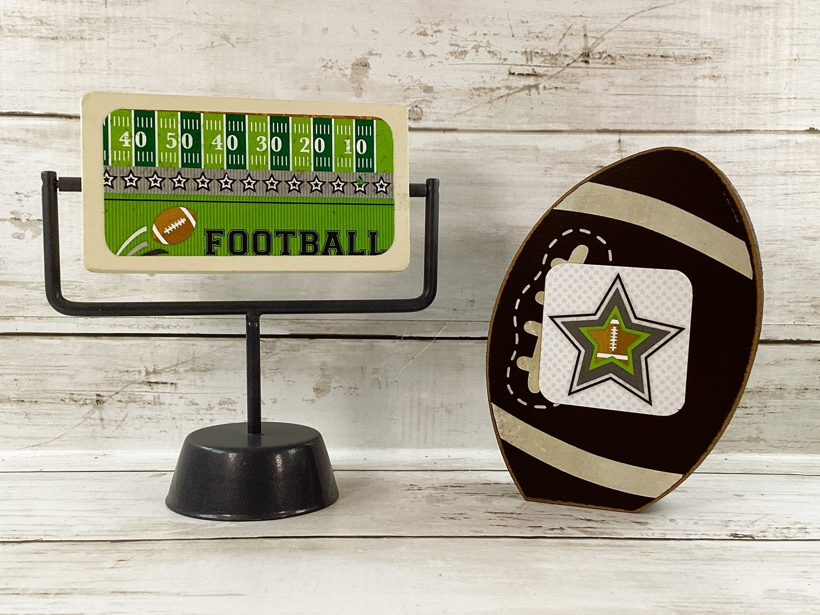 AGD Fall Decor - Football Touchdown Reversible End Zone Sign Tier Tray 2pc Set