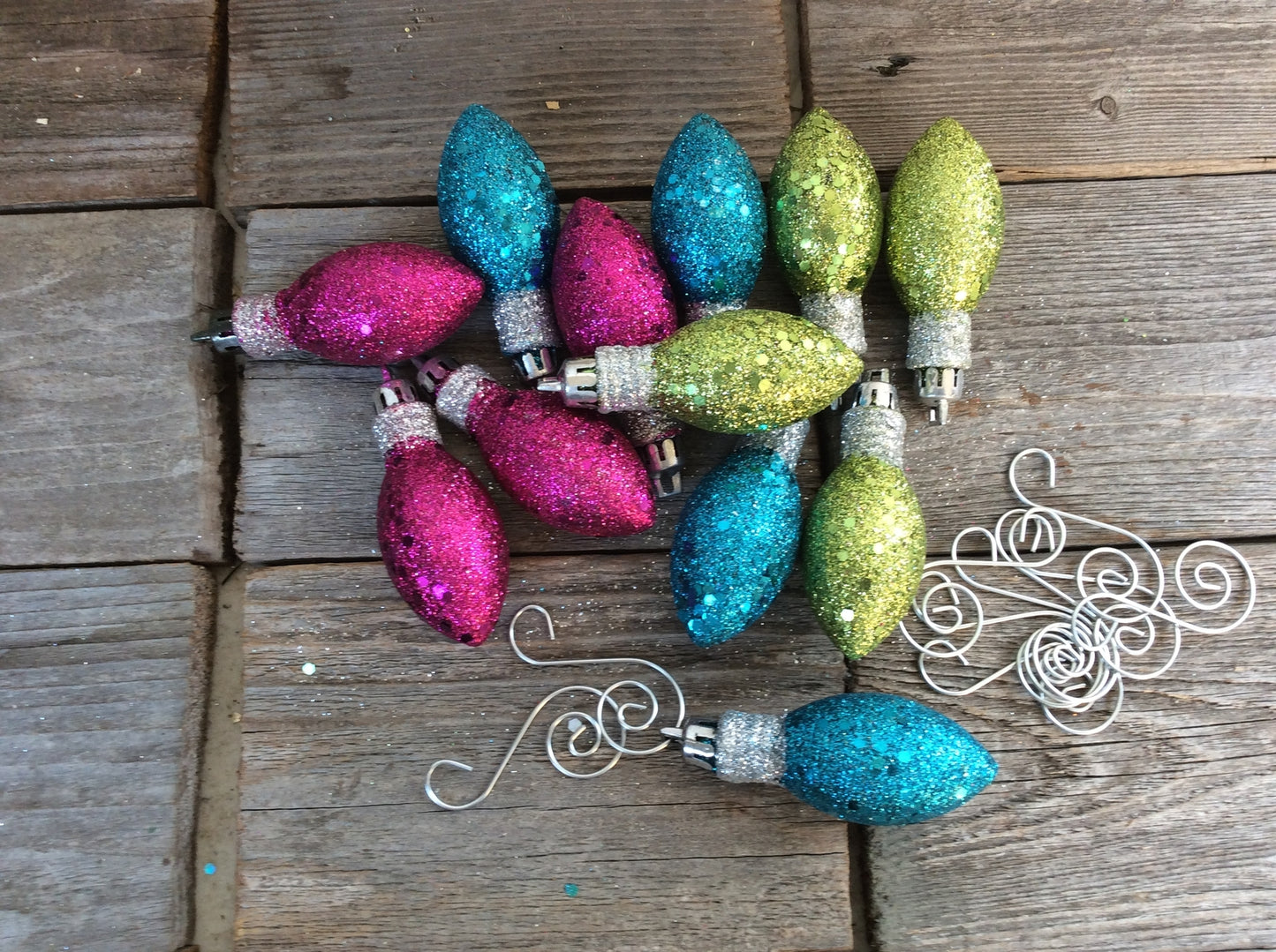 AGD Christmas Decor - Pink Blue Green Glitter Light Bulb Foam Ornaments 24pc