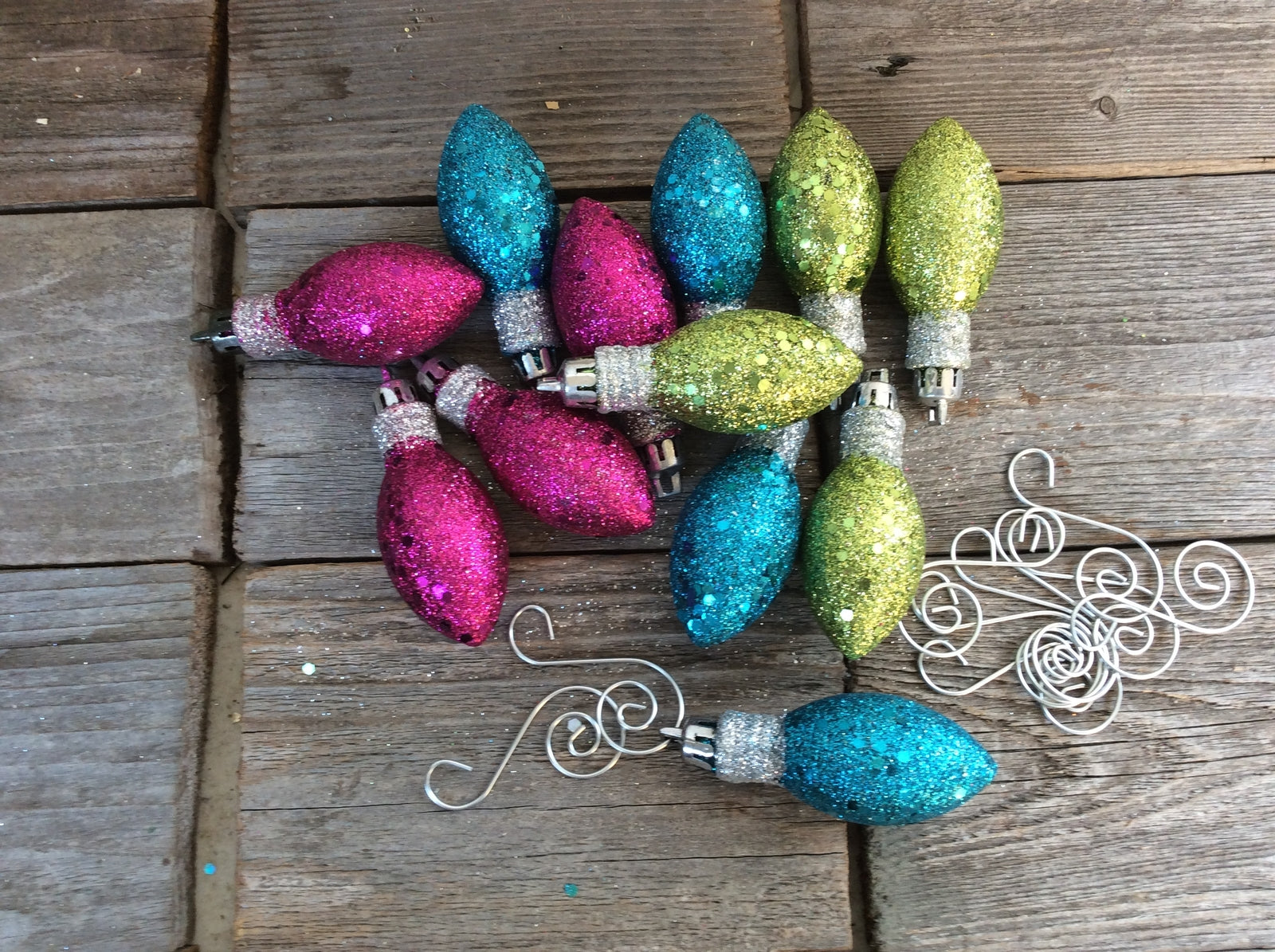 AGD Christmas Decor - Pink Blue Green Glitter Light Bulb Foam Ornaments 24pc