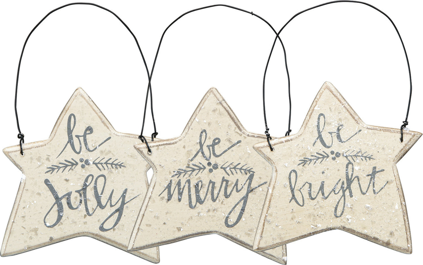 PBK Christmas Decor -Be Jolly Merry Bright Star Ornaments 3pc