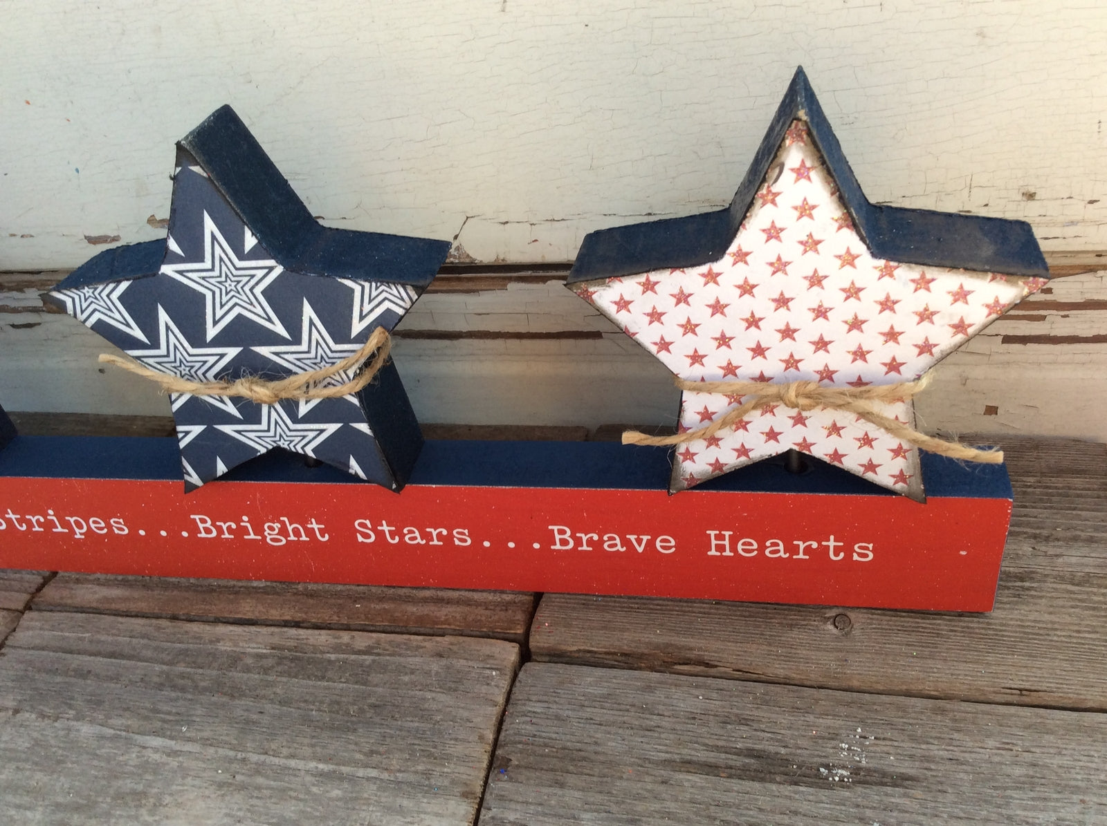 AGD Patriotic Decor - Bold Stripes Bright Stars Brave Hearts Chunky Wood