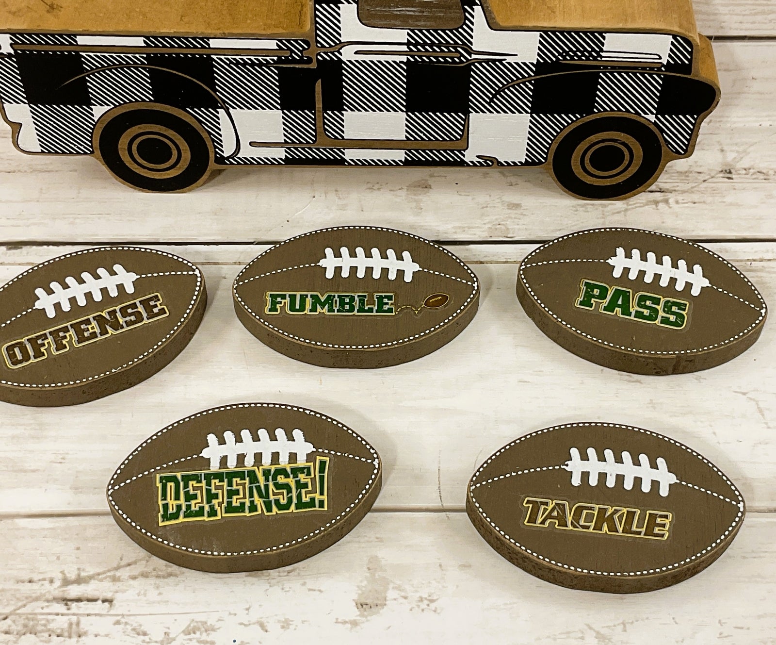 AGD Fall Decor - Chunky Wood Truck Football Theme Tier Tray Decor