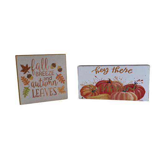 AGD Fall Decor - Hey Pumpkin Fall Breeze Reversible Block Signs 2pc Set