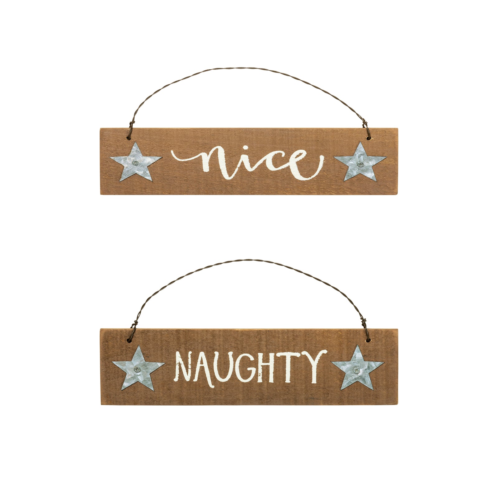 PBK Christmas Decor - Naughty & Nice Wood Small Sign Ornaments 2pc