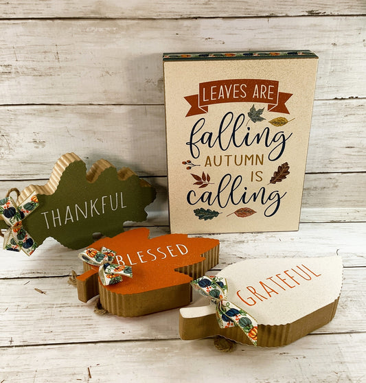 AGD Fall Decor - Chunky Leaves Are Falling Sitter Tier Tray 4pc Set