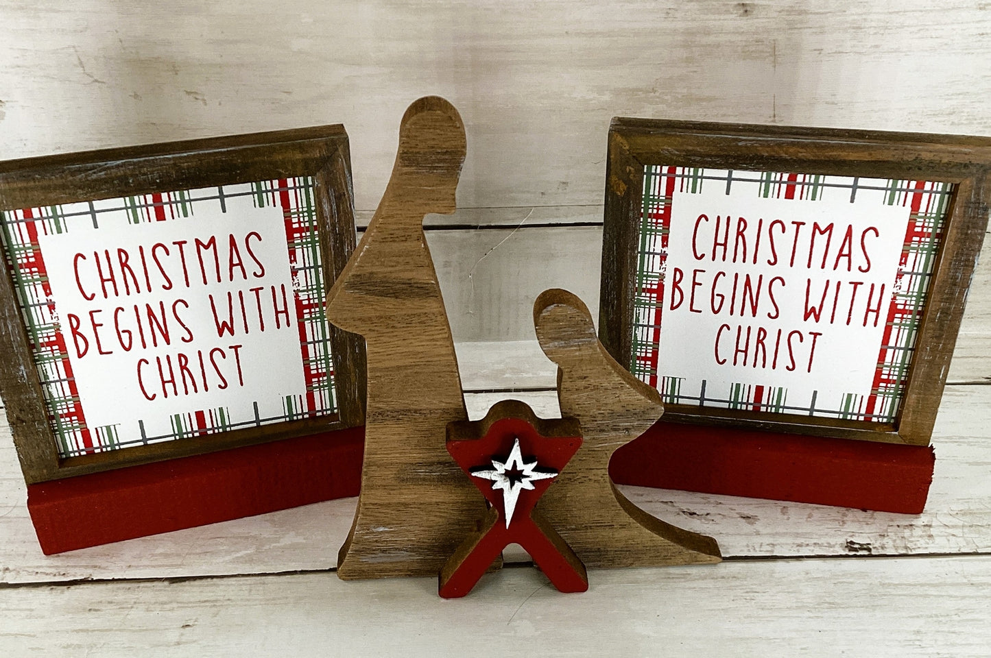 AGD Christmas Decor - Nativity Holy Family Manger Farmhouse Set 3pc