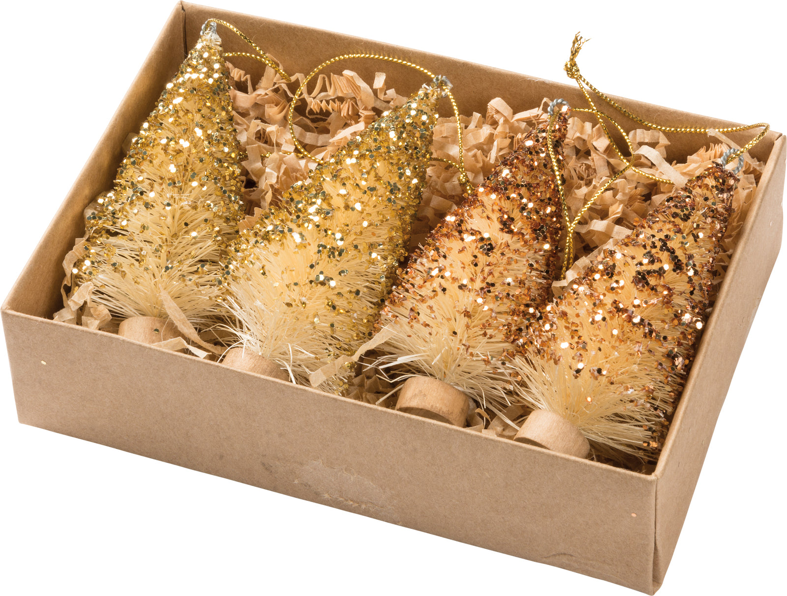 PBK Christmas Decor - Copper and Gold Sisal Trees 4pc. Set