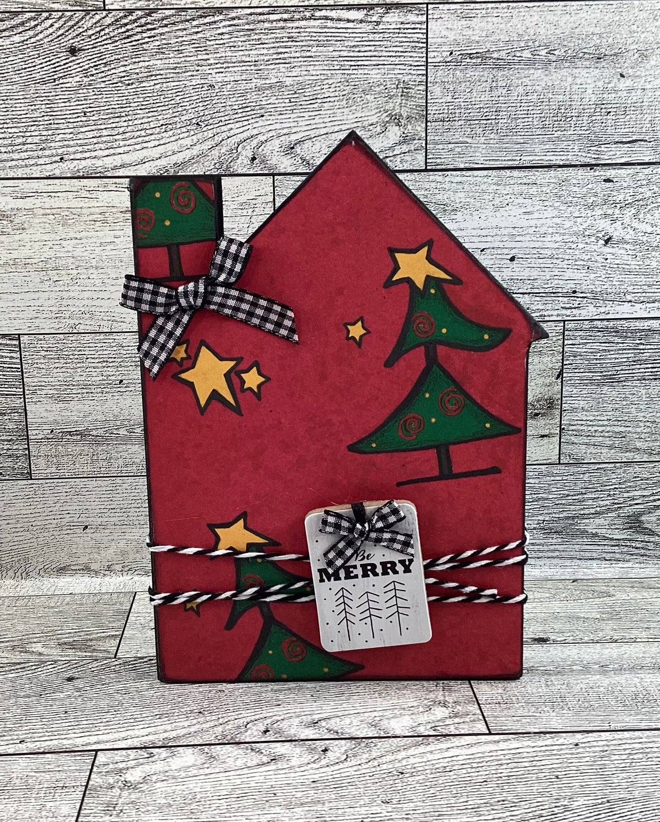 AGD Christmas Decor - Whimsy Bright Color Chunky Wood Houses 3pc Set