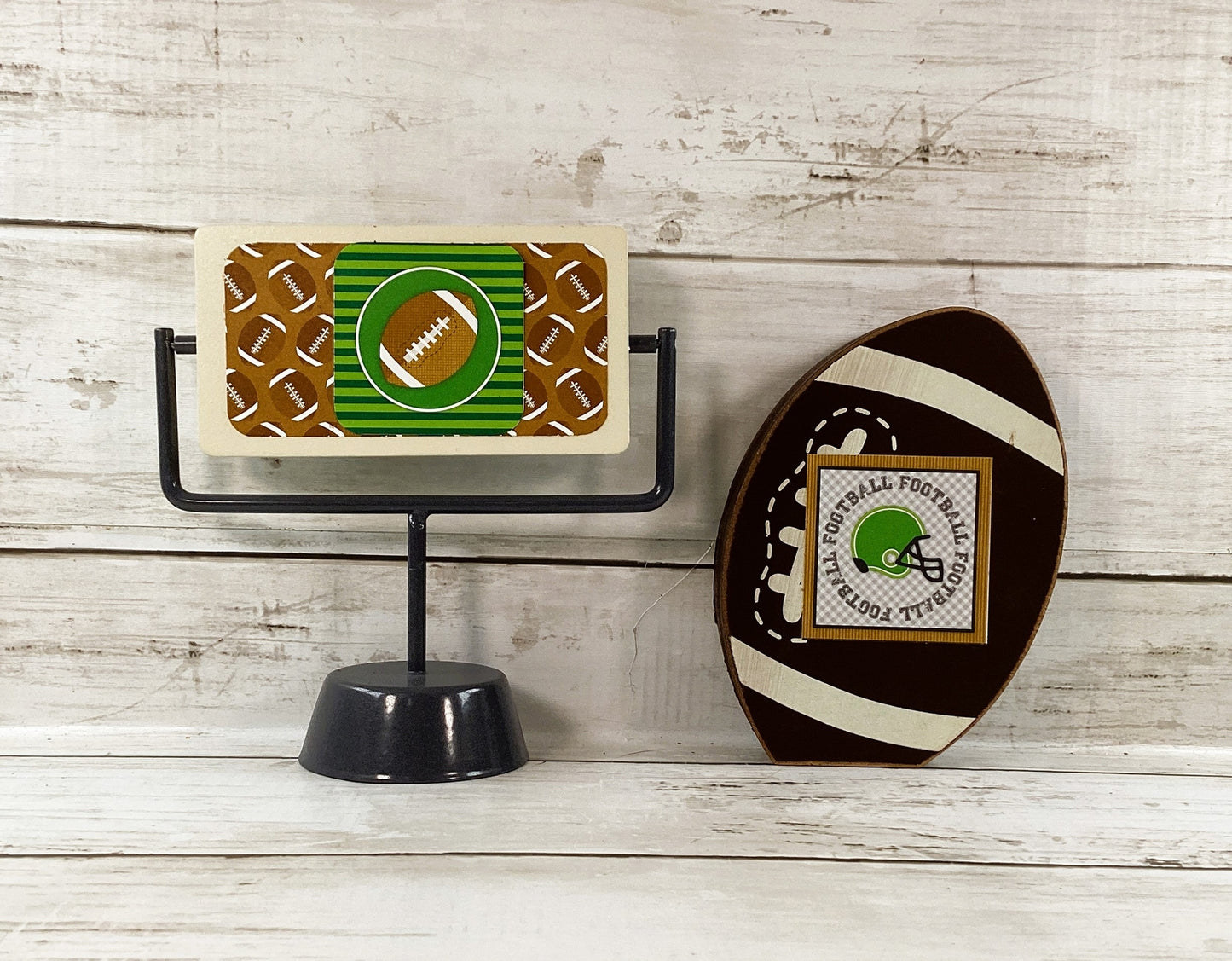 AGD Fall Decor - Football Touchdown Reversible End Zone Sign Tier Tray 2pc Set
