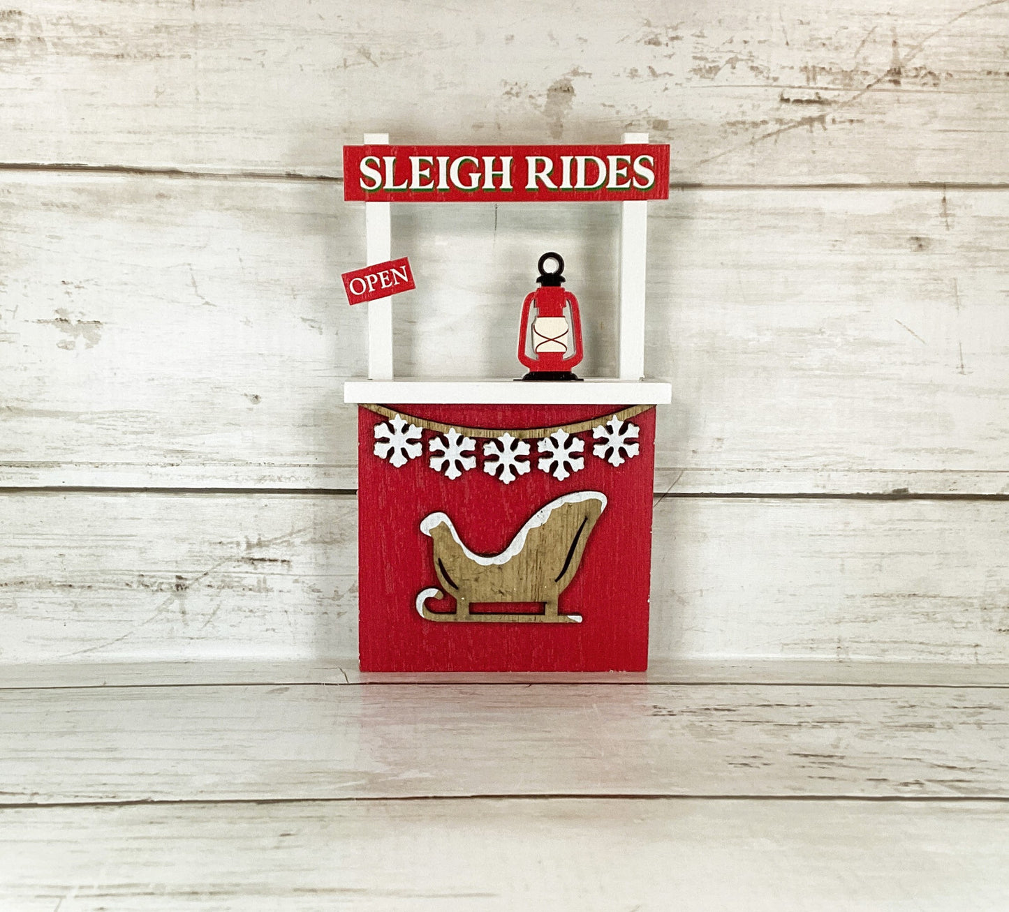 HL Christmas Decor - Small Village Wood Tabletop Tier Tray Booth