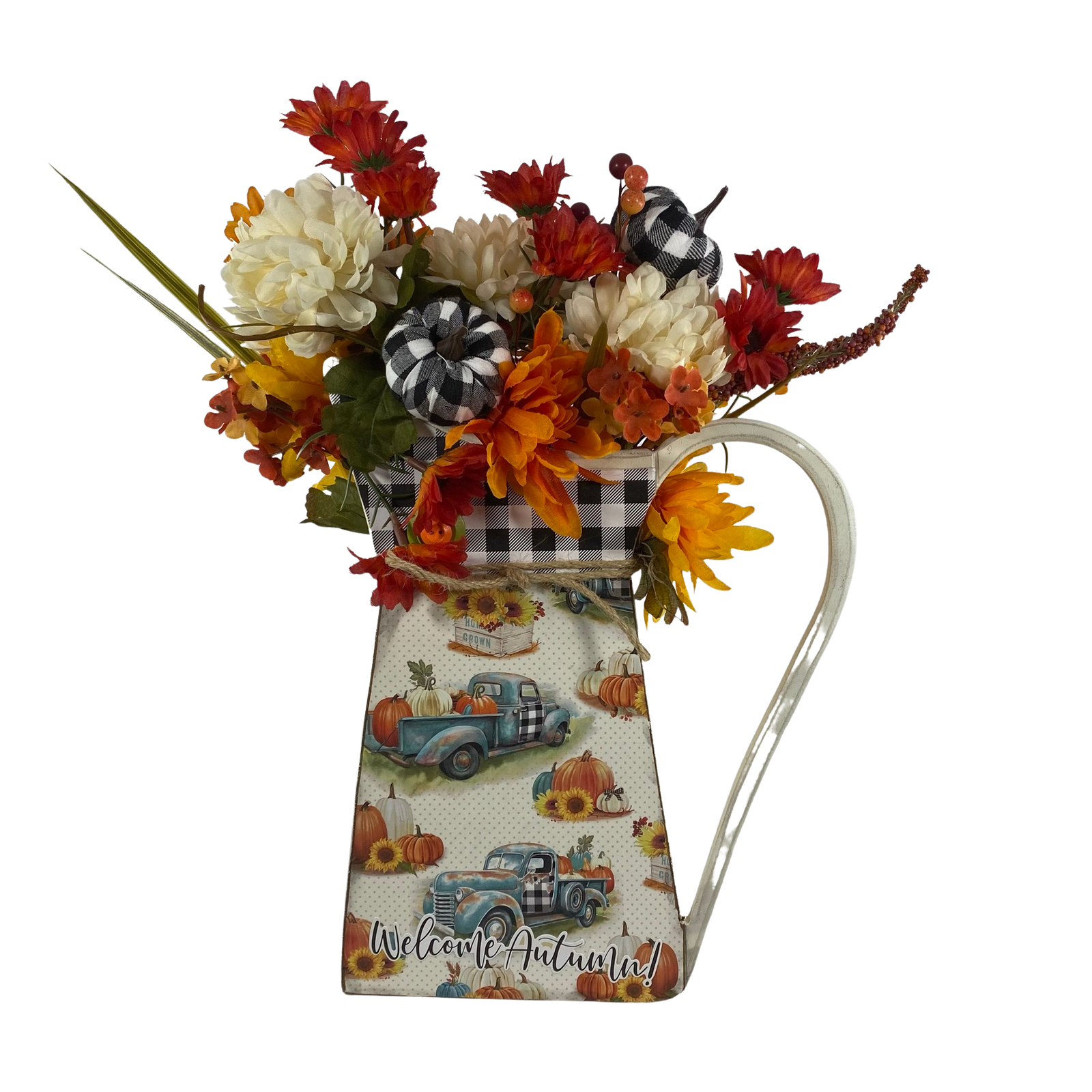 AGD Fall Decor - Welcome Autumn Floral Wood Pitcher Display